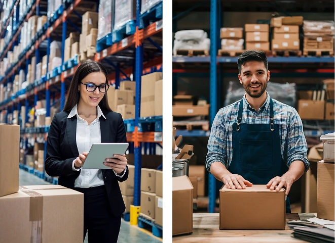 Personal trabajando en almacén de distribución.